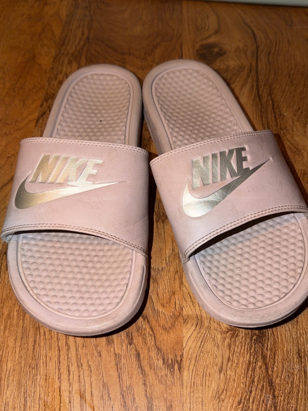 Nike Rose Slides with Metallic Silver Logo